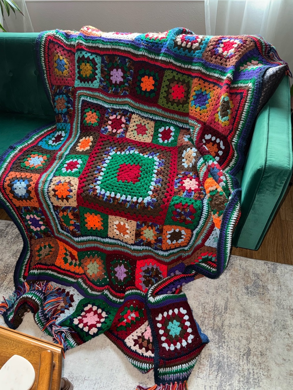Granny square patchwork crochet Afghan blanket -handmade- multicolore 96”X 67”